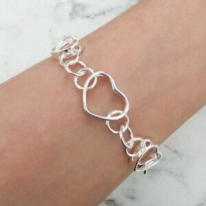 925 Sterling Silver Heart Chain Link Bracelet Dainty Toggle Bracelet